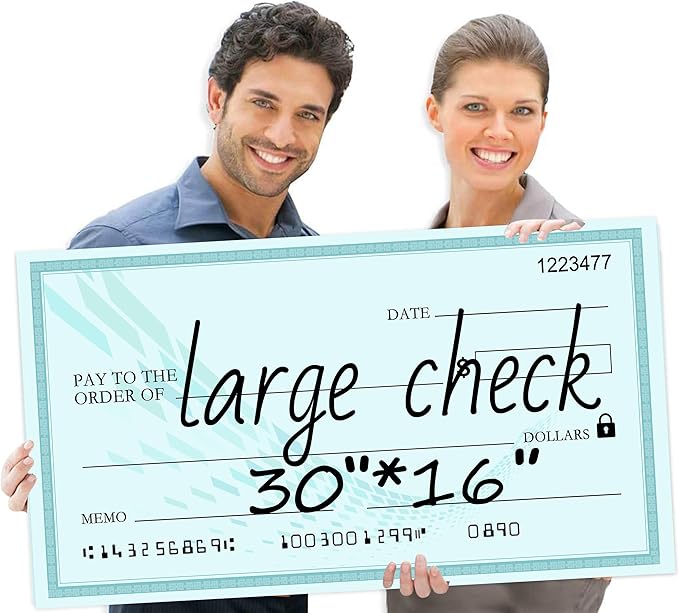 Giant Reusable Dry Erase Check 30x16 Inch - Large Presentation Board for Fundraisers & Awards | Oversized Donation Sign with 2 Markers (Green)