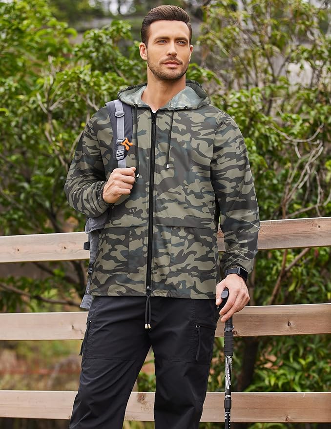COOFANDY Mens Packable Rain Jacket Lightweight Waterproof Raincoat with Hood Outdoor Rain Gear Travel Hiking Cycling