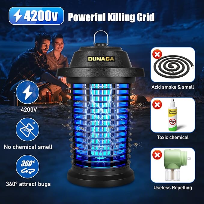 Bug Zapper Outdoor, Mosquito Zapper Indoor, Electric Fly Zapper, Fly Traps, Coverage of 1/2 Acre, 15W Light & 4200V Grid Fly Killer for Home, Backyard, Patio