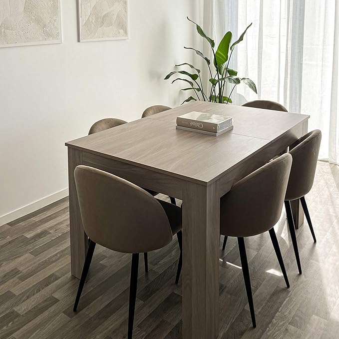 Mobili Fiver, Easy, Extendable Dining Table, 55.1(86.6) x35.4 in, Pearled Elm, Made in Italy