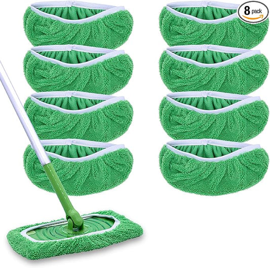 Reusable Mop Pads Compatible with Swiffer Sweeper Mop, Washable Wet Mop Pads Refills, Dry Sweeping Cloths, Microfiber Mops for Floor Cleaning -8 Pack