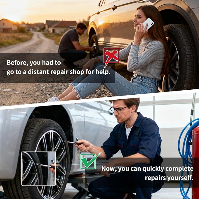 40 PCS Tire Repair Rubber Nails Kit with 2 Sizes, Screw in Tire Repair Plugs with Box and Screwdriver, Fast Self-Service Tire Repair Tools, Tire Screw Plug Repair Kit
