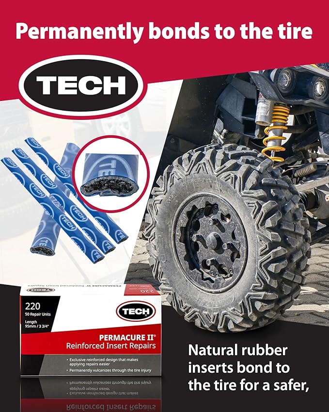 TECH Permacure II Insert Plugs, 3-3/4" (95mm) – Heavy-Duty Natural Rubber for Stronger Flat Fixes, Compatible with Tubeless Plug Kits, Box of 50, Professional-Grade Repair Solution
