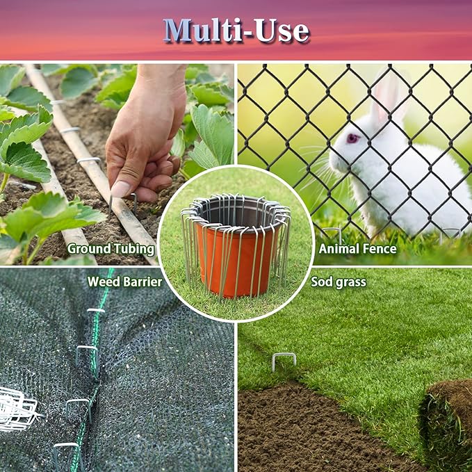 Gtongoko 500 Pack Galvanized Landscape Staples Garden Stakes Plant Cover Stakes 6 Inch 11 Gauge SOD Staples Ground Stakes for Landscaping Securing Weed Barrier Fabric