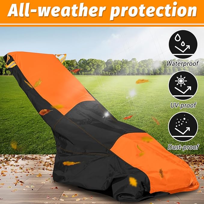 Lawn Mower Cover,Outdoor Push Mower Covers,Waterproof UV Protection Universal Fit Push Mower Cover.Protects Against Dust and Wind, Lawn Mower Accessories, with Storage Bag(Black&Orange)