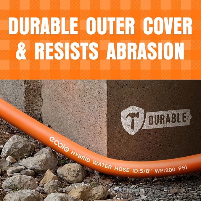Garden Hose 50 ft x 5/8", NON-EXPANDING Flexible Water Hose, Kink Resistant Lightweight Hybrid Hose, Leakproof Yard Hose with Male to Female Fittings
