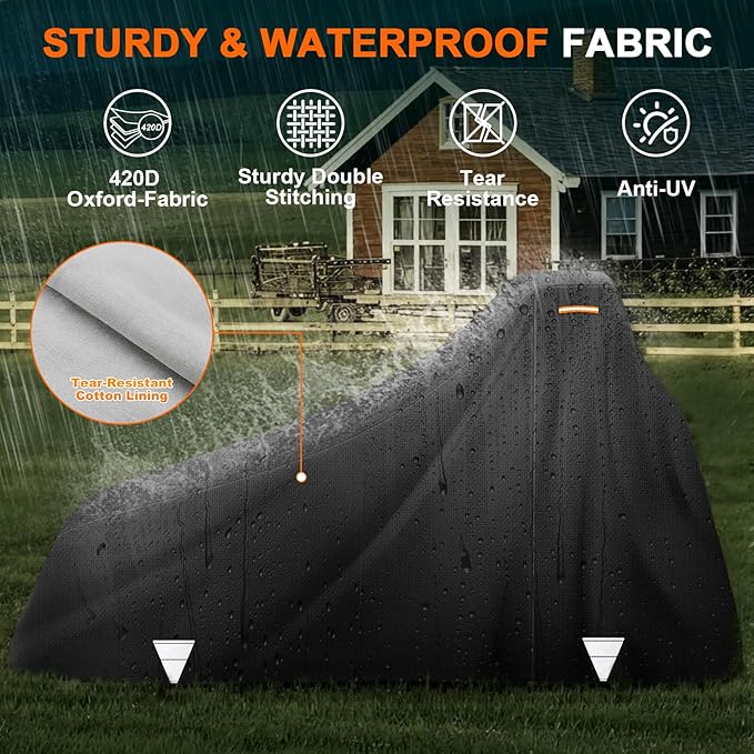 Heavy-Duty All-Weather Protection Tractors Cover, 420D Waterproof Tractor Cover for Front Loaders & Backhoes, Compatible with John Deere, Kubota, Mahindra, 189" L x 76" W x 86" H