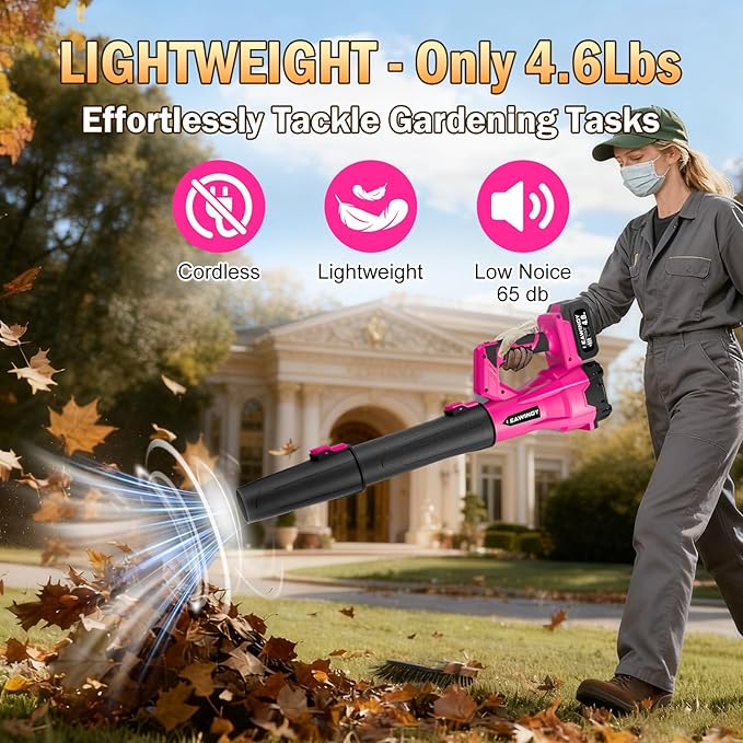 Cordless Leaf Blower, LEAWINDY 21V Battery Leaf Blower with 6-Speed Levels, Handheld Lightweight Blower & 2 Extended Tubes, Snow Blower for Blowing Leaves, Lawn, Garden, Garage, Yard