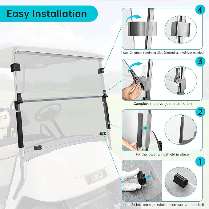 10L0L Clear Golf Cart Windshield for EZGO TXT/Medalist Gas and Electric 1995-2013, Foldable Windscreen with High Strength PC Material, Anti-UV and Impact Resistant