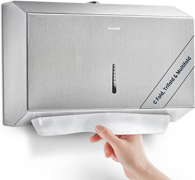 Alpine Commercial Paper Towel Dispenser Wall Mount for Multifold, Trifold & c Fold Paper Towel Holder - Stainless Steel Hand Towel Dispenser for Bathroom & Kitchen A