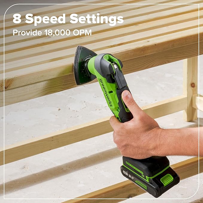 Greenworks 24V Cordless Brushless 8PCs Combo, Drill+Impact Driver+Circular Saw+Recip Saw+Jig Saw+Sander+Flashlight+Oscillating Tool (2) 2.0Ah+4.0Ah Batteries (24,000mAh Power Bank) 65W USB-C Charger