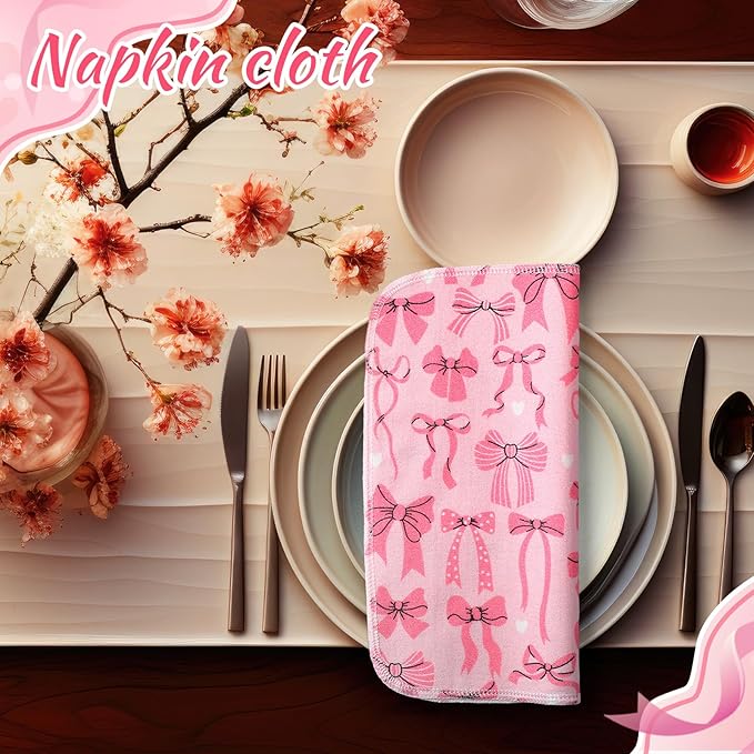 Redbaker 50 Pcs Reusable Paper Towels Paperless Reusable Cotton Cloths Toilet Absorbent Washable Paper Towels with Roll Kitchen Dishcloth for Kitchen Paperless Dishcloths(Pink Bow)