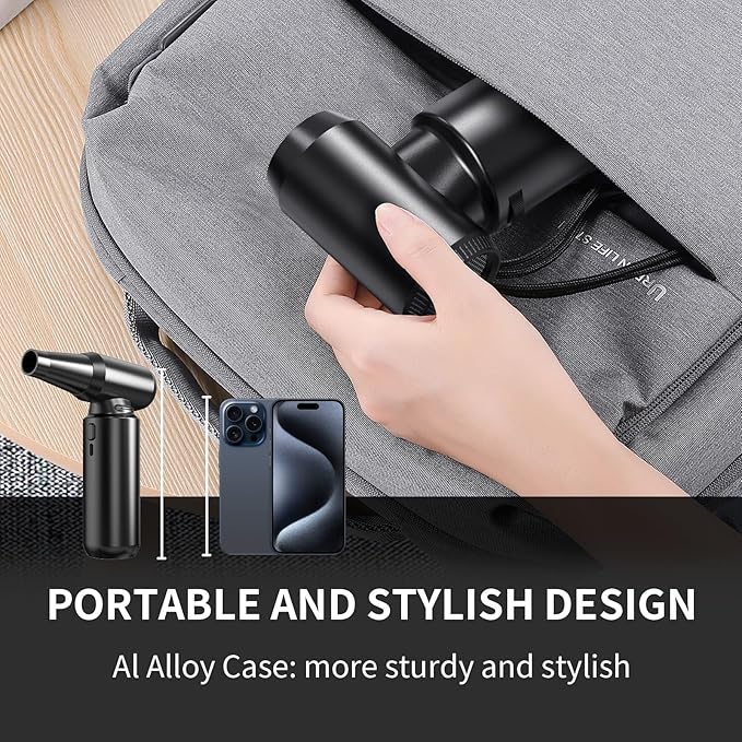 Compressed Air Duster with LED Flashlight, 300,000RPM Brushless Motor Electric Air Duster, 3-Gear Adjustable Mini Blower, Cordless Jet Fan for Keyboard, PC, Car and Home Cleaning1