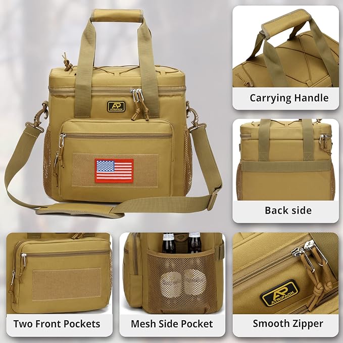 Lunch Box for Men, Tactical Lunch Bag MOLLE Webbing Leakproof Insulated Large Lunch Cooler Women Adult Meal with Adjustable Shoulder Strap Durable Lunch Pail (Brown)