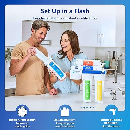 Express Water Reverse Osmosis Deionization Filtration System - 6 Stage RO With Faucet and Tank - Under Sink Filter - 100 GPD