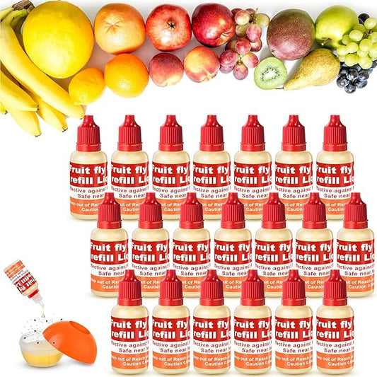 Qualirey 20 Pack Fruit Fly Trap Refill Liquid, 0.68oz/ Bottle Liquid Fruit Fly Traps for Indoors Non Toxic Safe Near Food, Effective Lure Refill for Indoor and Kitchen Use, Red