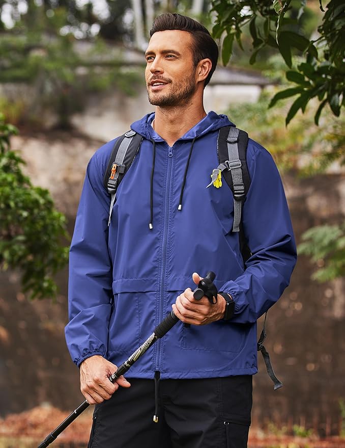 COOFANDY Mens Packable Rain Jacket Lightweight Waterproof Raincoat with Hood Outdoor Rain Gear Travel Hiking Cycling