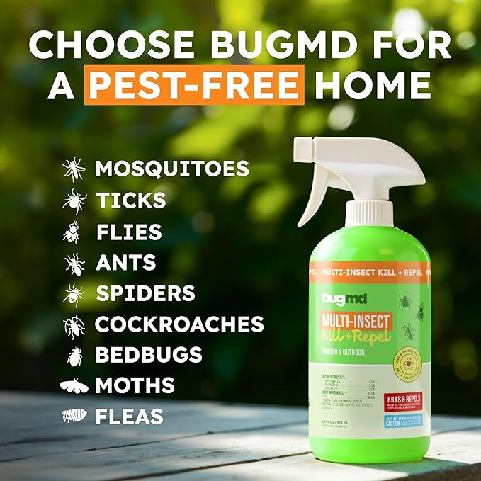 BugMD Pet Safe Multi-Insect Killer & Repellent | Peppermint Oil Spray for Spiders, Ants & Roaches | Indoor & Outdoor Bug Spray (Pack of 2)