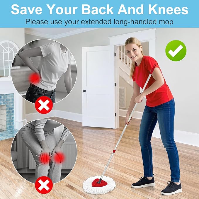 Spin Mop Handle, Mop Replacement Head,Brush,Base Compatible with OCedar EasyWring 1 Tank,2 Microfiber Mop Refills,1 Mop Base,1 Brush and 30-58" Mop Handle Combo Set for OCeda,Use for Floor Cleaning