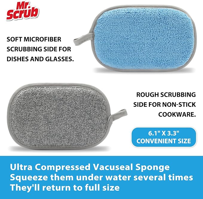 Sponges Kitchen Dish Sponge for Washing Dishes Cleaning Kitchen, All-Purpose, 6 Pack, Non Scratch, Rough Scrubbers Side for Non-Stick Cookware, Soft Microfiber Scrub Side for Dishes, Mr. Scrub