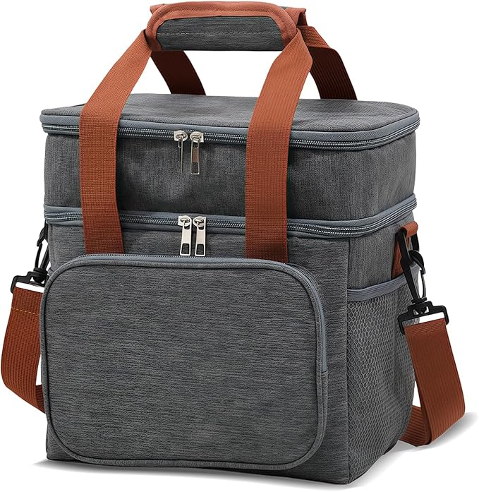 16 litres Insulated Lunch Bag for Men & Women, 2 Deck Lunch Box with Leak-Proof, Insulated Cooler Bag, Reusable Lunch Tote, with Adjustable Shoulder Strap for Office Picnic Hiking Beach