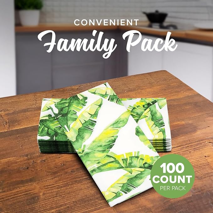 SimuLinen Paper Towels - Decorative Tropical Banana Leaves Design –- Cloth-Like, Linen-Feel for Guest Bathroom Essentials, Size: 12x17” (Pack of 100) Made in Germany