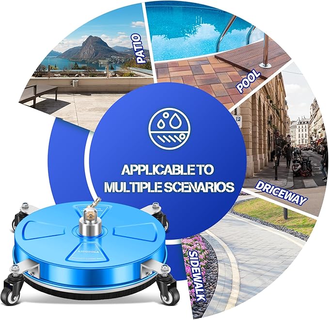 15" Pressure Washer Surface Cleaner with 4 Wheels - Coated Blue Stainless Steel Surface Cleaner for Pressure Washer Attachment for Concrete, Driveway, Patio, Sidewalk, Deck and Driveways - PWS15B