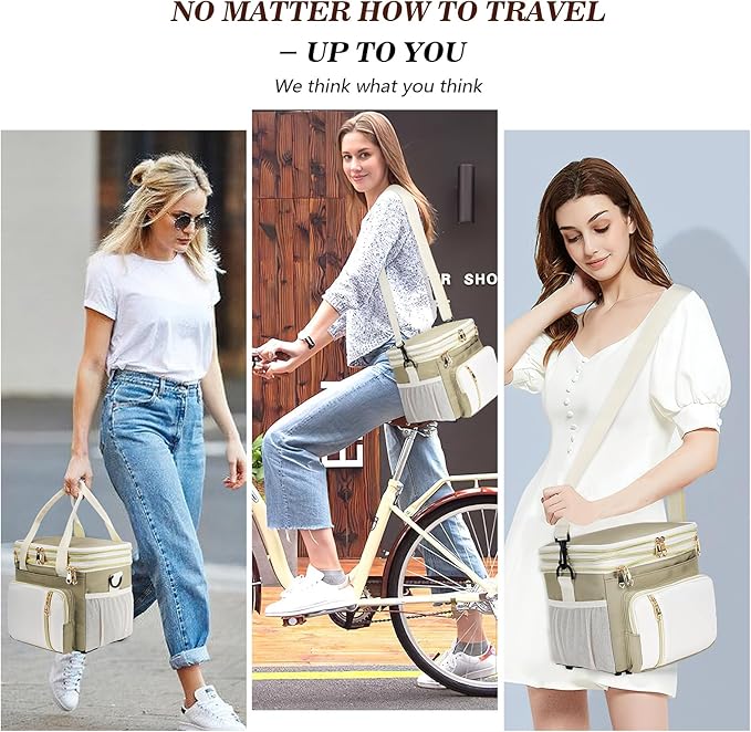 LOKASS Expandable Lunch Box for Women | Adult Lunchbag Cooler Tote Bag with Adjustable Shoulder Strap | Insulated Reusable Womens Lunch Bags for Work Camping Beach | 16L, Beige