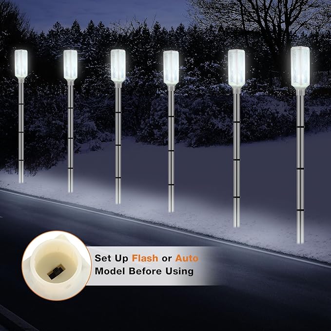 Macarrie 6 Pcs Solar Powered Driveway Markers Reflector Lights Landscape Driveway Reflectors on Poles for Snow Road Outdoor Yard(37 Inch,White)