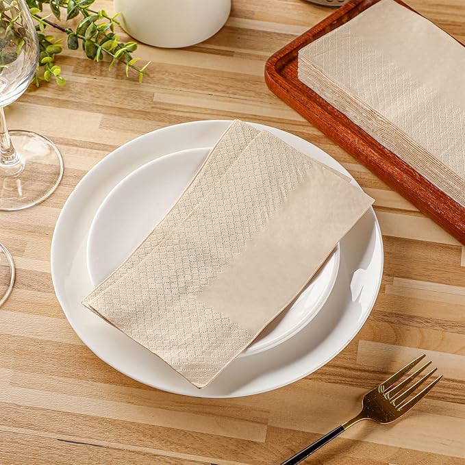 WILLBOND 100 Packs Disposable Paper Napkins Bulk Bamboo Paper Towels Disposable Hand Towels for Bathroom Eco Unbleached Brown Dinner Napkins