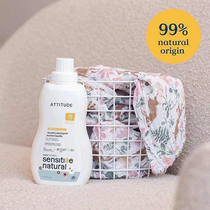 ATTITUDE Baby Laundry Detergent, EWG Verified, Plant and Mineral-Based Formula, HE Compatible, Vegan Household Products, Unscented, Sensitive, 33.8 Fl Oz, 35 Loads