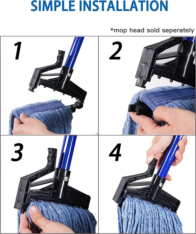 Matthew Easy Trigger Release Mop Handle 60 inch Metal Mop Stick,Commercial Mop Head Replacement Holder for Floor Cleaning,Clip On Mop Handle Quick Change for Wet Mop Handle - 12Pack Blue