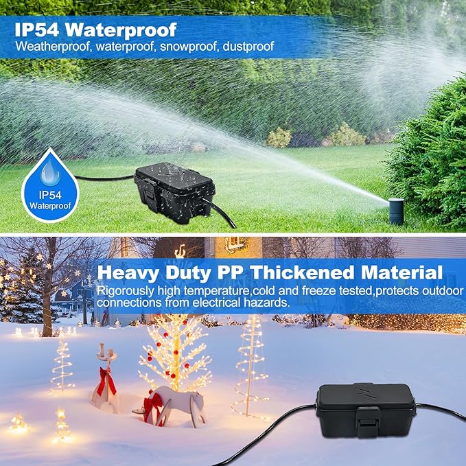 Hrensaw 3PCS Small Weatherproof Electrical Connection Box(Inner 5.5x3x2.2inch),Outdoor Electrical Box,Waterproof Extension Cord Covers for Plug, Extension Cables, Holiday Lights,Black