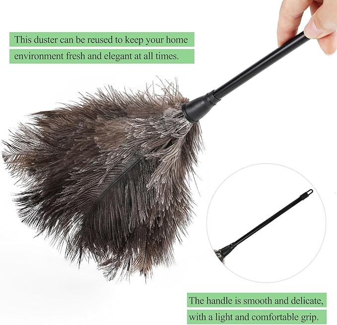 Ostrich Feather Duster 15Inch Natural Fluffy Handheld Feather Dusters for Cleaning Keyboard Home Car Office (5PCS)