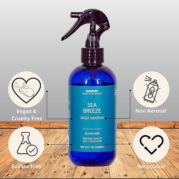 Aromar Essential Room Mist and Fabric Spray with Natural Freshener Aromatherapy for a Fresh and Rejuvenated Home 8 oz Fresh Linens