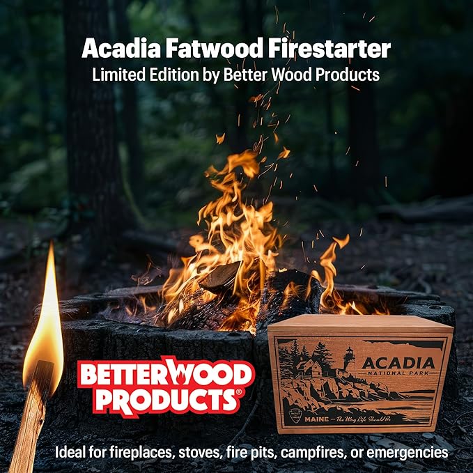 Better Wood Products Limited Edition Protect The Parks Series All Natural Fatwood Fire Starter Sticks, 13 Pound Wooden Crate, Acadia Box