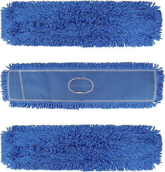 36 Inch Dust Mop Head: Replacement Medium Washable Commercial Mop Head Sweeper and Janitorial Replacement Blue (Blue - 36 Inch, 3 Pack)