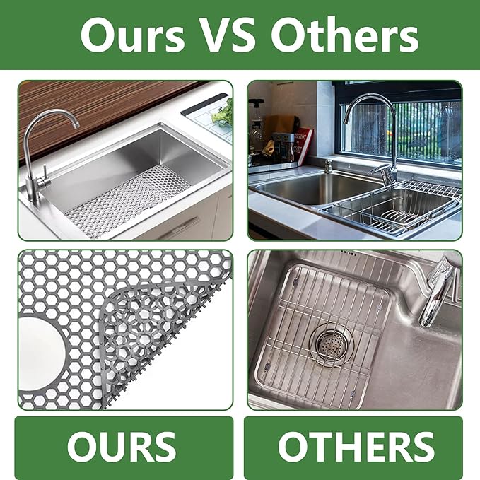 Silicone Sink Protectors for Kitchen Sink, 26"x14" kitchen Sink Mat Non-Slip Heat Resistant for Protection of Stainless Steel Sink and Tableware (Grey)
