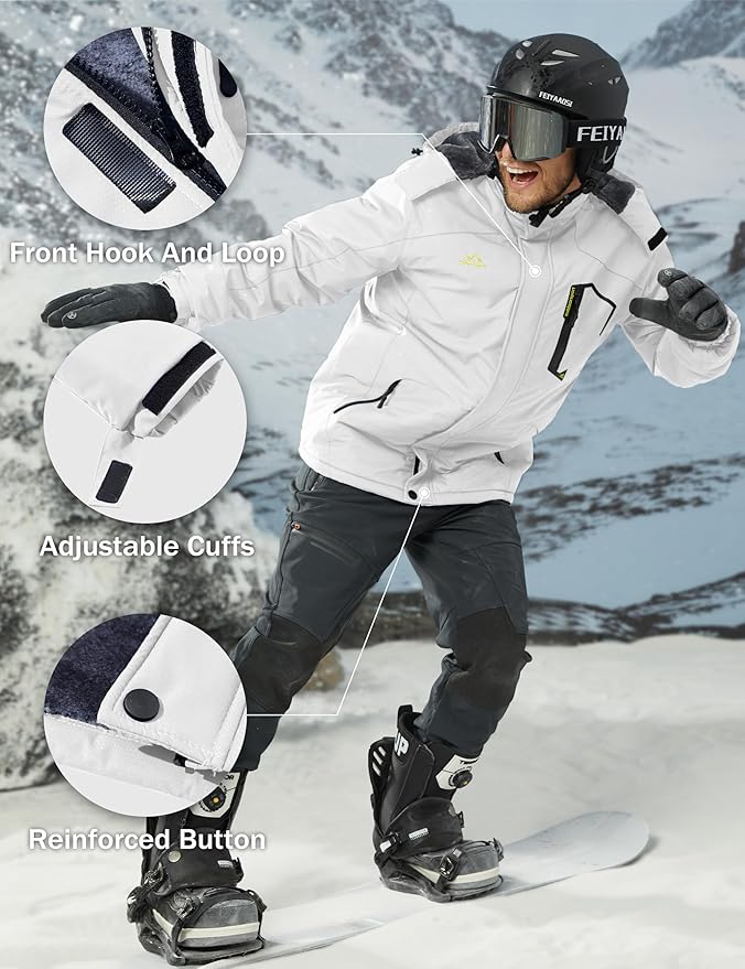 MAGCOMSEN Men's Winter Coats Water Resistant Ski Snow Jacket Warm Fleece Jacket Parka Raincoats With Hood Multi-Pockets