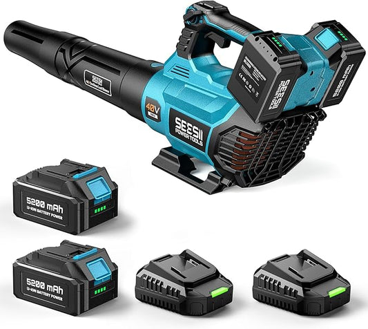 SEESII 40V Leaf Blower Cordless, 600CFM 160MPH Electric Leaf Blower with 2 * 5200mAh Batteries and Chargers, Turbo Button & Variable Speed Control Handheld Blower for Lawn Care, Dust and Debris