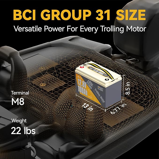Power Queen 12.8V 100Ah Low-Temp LiFePO4 Battery with 12V40A, Low Temperature Protection, Built-in 100A BMS, Grade A Battery Cell, Up to 15000+ Cycles, Perfect for Trolling Motor, Marine, RV
