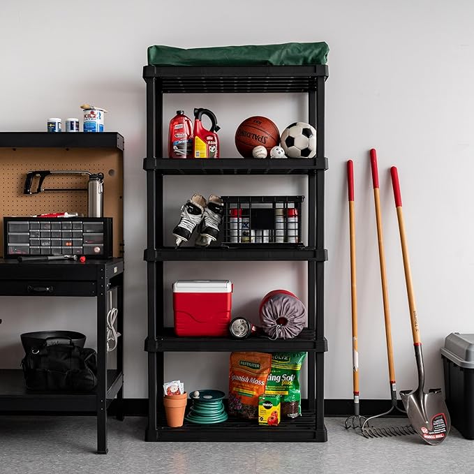 IRIS USA 5-Shelf Heavy Duty Plastic Storage Shelves, 750lb Capacity, 73"H x 36"W x 18"D, Large Modular Shelving Unit Storage Organizer for Garage, Home, Warehouse & Gym, Storage Rack - Black