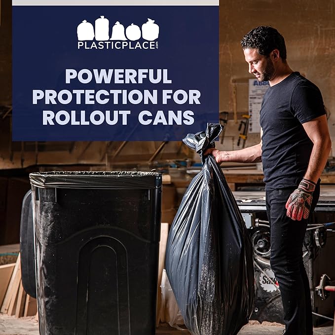 Plasticplace Black Trash Bags (50 Count) – Heavy Duty 64-65 Gallon Garbage Bags, Puncture Resistant, Large Trash Can Liners, Ideal for Toter Cans, Kitchen & Outdoor Use, 50" x 60" 1.5 Mil