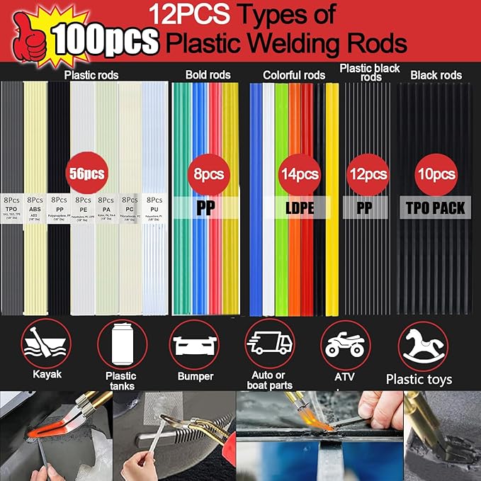 Upgraded 220W Plastic Welder, 2 in 1 Plastic Welding Kit Plastic Repair Welder Kit 1000PCS Hot Stapler Soldering Gun with 100PCS Plastic Welding Rods Car Bumper Repair Kit for Most Plastic Repair