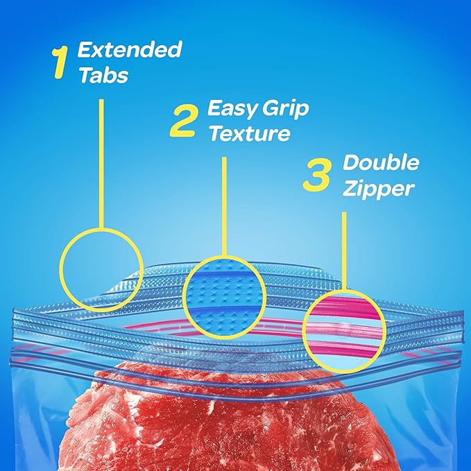 Ziploc Freezer Bags with New Grip 'n Seal Technology, Quart, 38 Count, Pack of 3 (114 Total Bags)