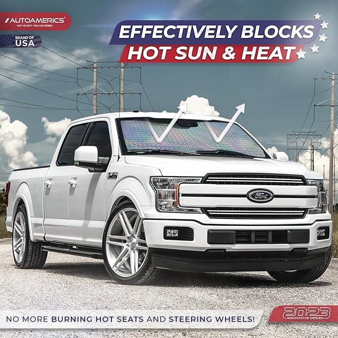 Autoamerics 1-Piece Windshield Sun Shade - Holographic Print Foldable Car Front Window Sunshade for Cars SUV Truck - Heat Blocker Visor Protector Blocks Max UV Rays and Keeps Your Vehicle Cool Medium