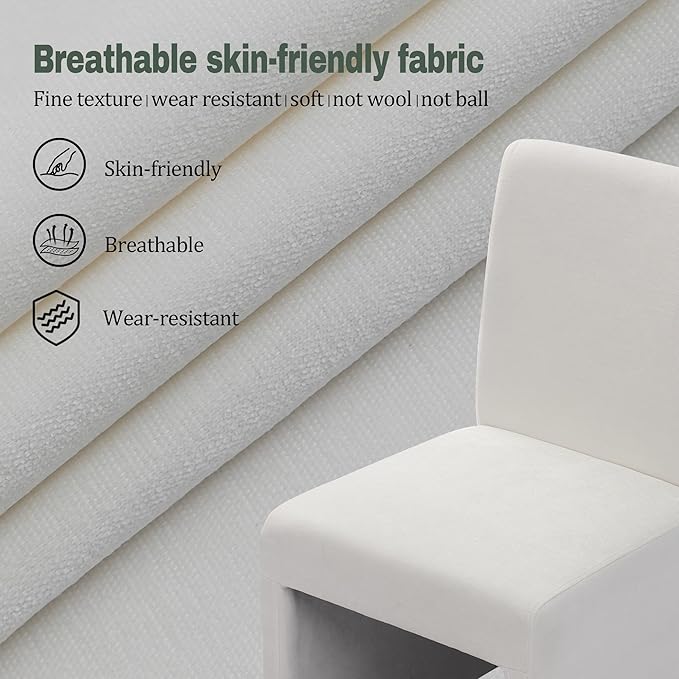 Upholstered Dining Chairs Set of 2 Modern Kitchen & Dining Room Chairs Linen Fabric Dining Chairs with Wooden Frame, White