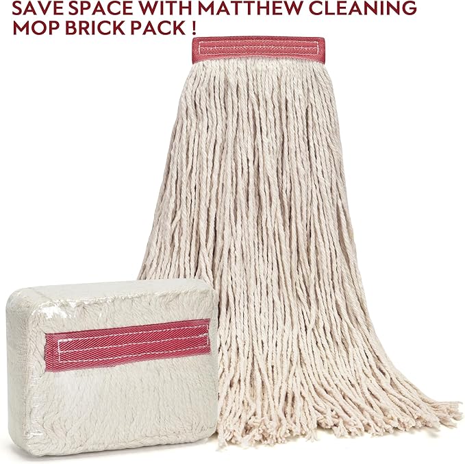 Matthew Cleaning 16oz 3Pack Cotton Floor Mop,Cotton Looped-Open String Heavy Duty String Refills, Universal Headband Blend,Mop Head Replacement for Home, Industrial and Commercial Use(White)