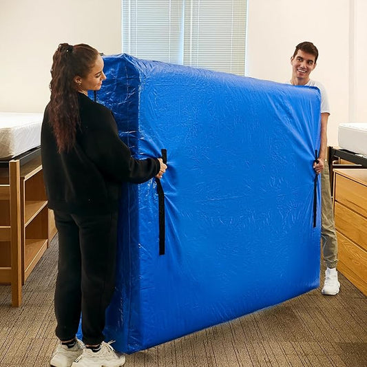 BETU Mattress Bags for Moving, Mattress Protector Waterproof Mattress Cover Twin Size Storage Bags with 8 Heavy-Duty Handles and Zipper for College Bed Extra Thick Large(2 Pack, 77"x42"x15" Blue)