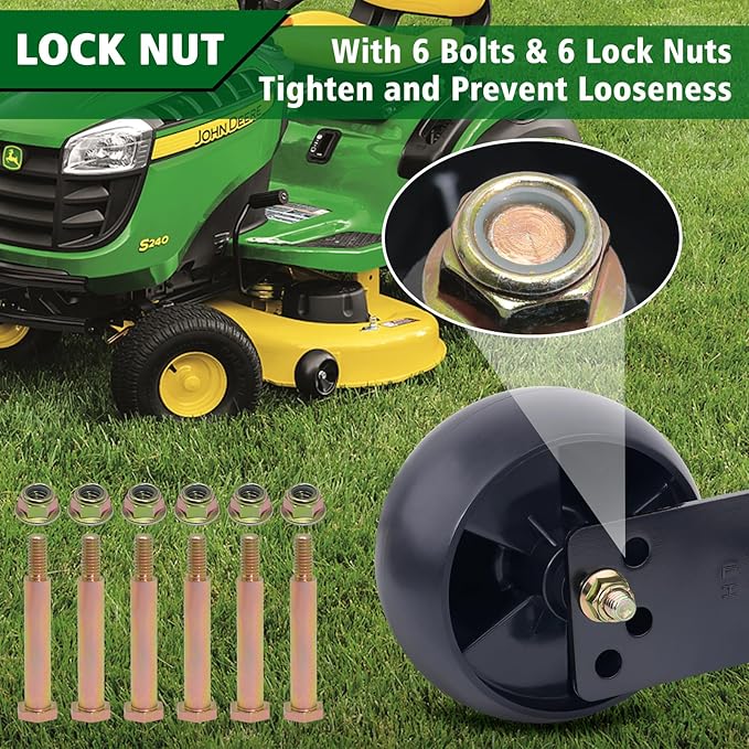 CheeMuii 6 Pack 734-04155 Mower Deck Wheels Kit 5 Inch Deck Gauge Wheel Replace for 734-04155 112-0677 72-025 210-275 938-3056 Deck Wheels with Bolts and Lock Nuts Kit